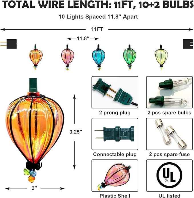 11FT Multicolor String Lights with 10 Bulbs, UL Listed Connectable Waterproof Decorative LED Lights Hanging for Backyard Patio, Indoor/ Outdoor for Christmas Wedding Party Festival Lighting(2pcs)
