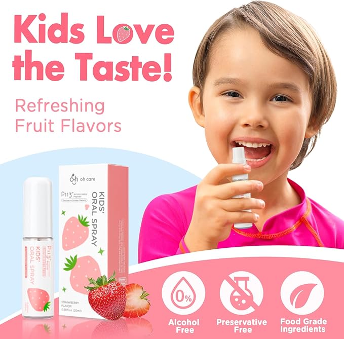Mouth Spray for Kids, Toddler Toothpaste Helper, Fluoride Free Baby Toothpaste Cavity Protection, Oral Care with Natural P113+ Antibacterial Peptide - for Newborns to Age 6, Grape