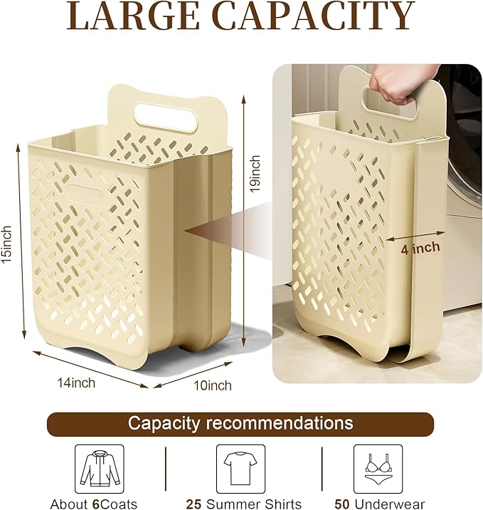 Laundry Basket Hamper,Hanging Wall Collapsible Laundry with Handle,Space-Saving Foldable Storage Dirty Washer Organizer Bin Multi-function Container Waterproof Durable,Set of 2(XL&M)