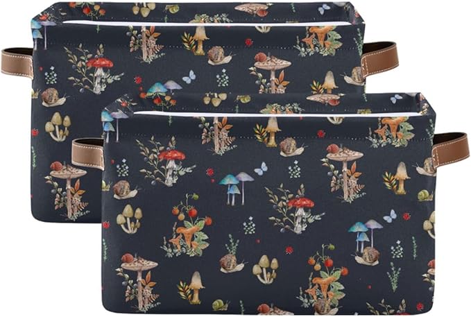 Storage Basket Bin Mushroom Snail Organizer Basket Collapsible Shelf Basket Cube with handle for Nursery Bedroom Bathroom, one sizex1