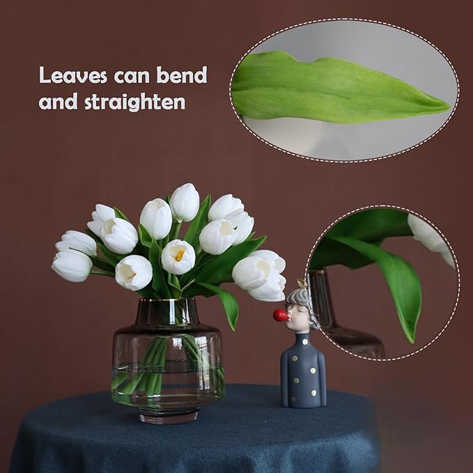 Buart White&Green Tulip Flowers Artificial Luxury Big Tulip Valentine's Day Mother's Day Easter Home Kitchen Wedding Decorations(11pcs)