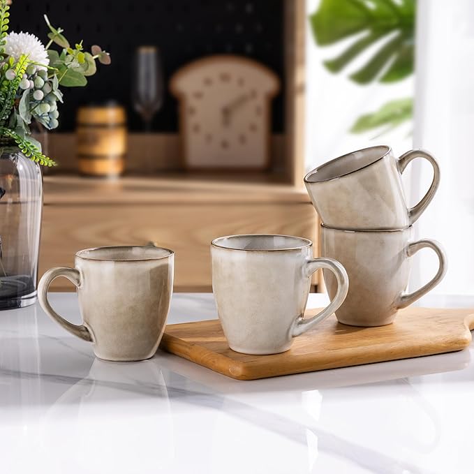GBHOME Ceramic Coffee Mugs Set of 6, 12oz Stoneware Coffee Mugs Set For Dad Mom Women MEN, Light Weight Coffee Cups for Latte/Tea/Beer/Hot Cocoa, Dishwasher & Microwave Safe,Cappuccino