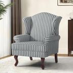 Accent Chair, High Back Upholstered Armchair with High Resilience Sponge & Wood Legs, Mid-Century Modern Comfy Single Sofa Reading Chairs for Living Room, Bedroom (Stripe Grey, Set of 2)