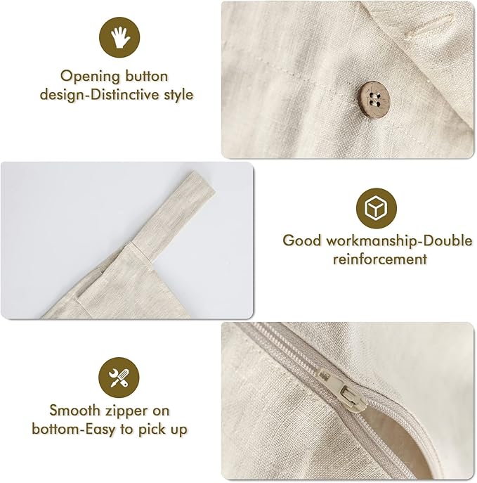Linen Hanging Laundry Bag, 100% Linen Over The Door Laundry Hamper with Buttons and Zipper, Space Saving Door Hampers for Laundry Dirty Clothes Home Travel, Linen