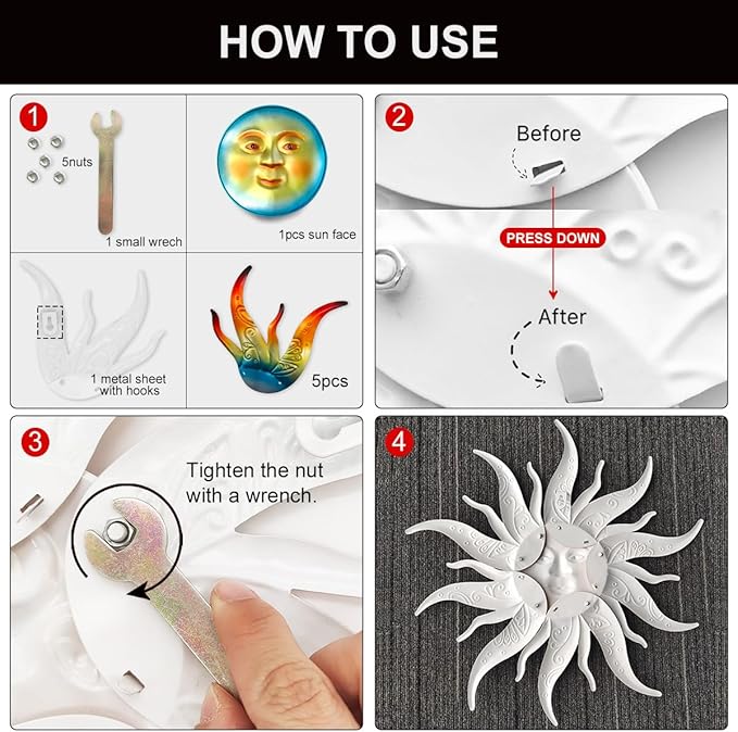 Large Metal Sun Wall Art Decor - 23.6 inches Outdoor Wall Decor,Sun Face Sculpture for Garden Farmhouse Yard Patio Fence Living Room Bedroom Gift Idea for Family Friends