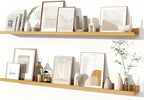 Fun Memories Picture Ledge Shelves Set of 2, 48 Inch Rustic Wall Mounted Floating Shelves with Lip for Home Storage and Décor in Bathroom, Kitchen, Nursery, Bedroom, Living Room, Oak