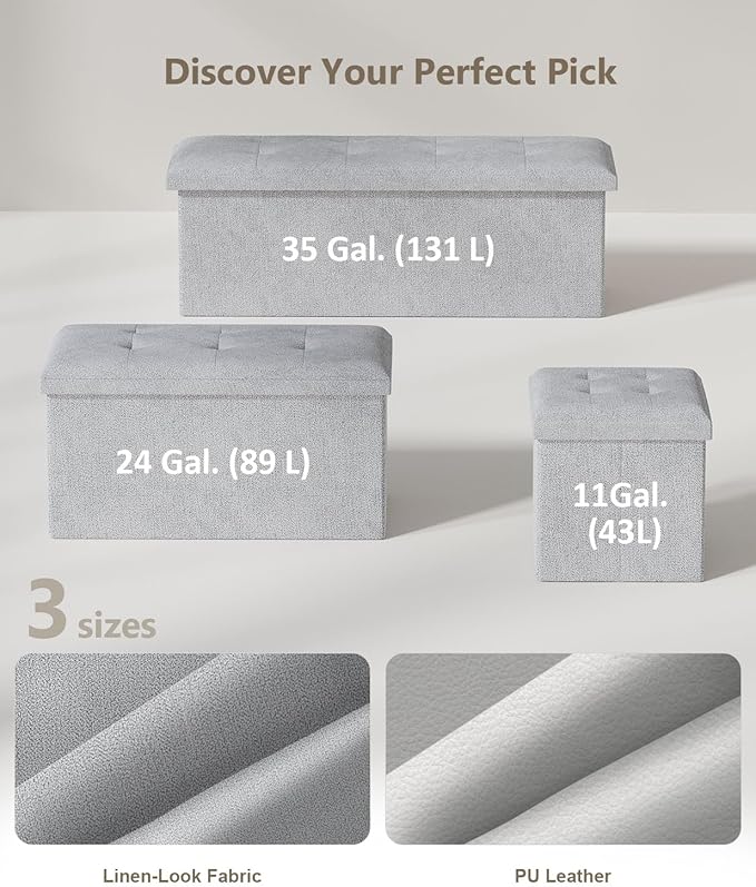 Storage Ottoman Bench, Folding Ottoman Foot Rest, 15 x 30 x 15 Inches, End of Bed Bench, Storage Chest, for Living Room, Bedroom, Hallway, Entryway, Light Gray