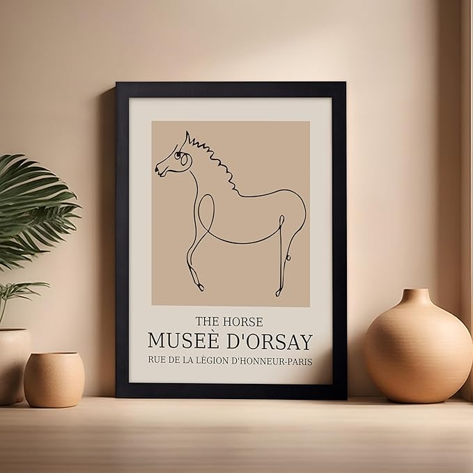 Poster Master Vintage Poster - Retro Minimalist Print - Gift for Artist, Friend - Horse, Line Drawing, Sketch, Abstract - Wall Decor for Living Room, Bedroom, 16x20 Black Framed