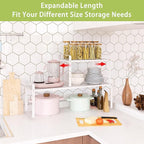 Expandable Cabinet Shelf Organizer Rack, Stackable Kitchen Counter Storage Shelves Stand, Adjustable Height Pantry Shelf Spice Rack (White, 1 Pack)
