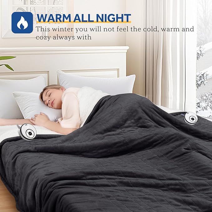 Sealy Electric Blanket King 100"*90",Super Cozy Flannel to Sherpa Reversible Heated Blanket King Size with 10 Heating Levels & 1-12 Hours Auto Off Overheating Protection Machine Washable,Charcoal