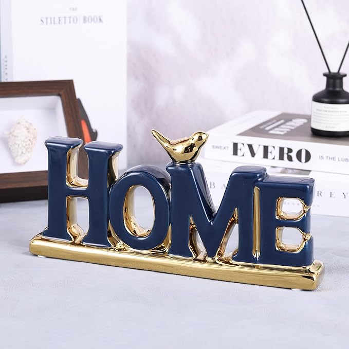 Love Sign Decoration,Blue and Gold Home Signs for Home Decor Statue,Modern Bird Sculpture Personalized Love Decor,Gold Style Figurine Decorative Ornaments for Living Room,Bedroom,Desktop