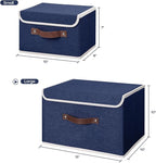 ANMINY Storage Bin with Lid Storage Boxes with PU Leather Handles PP Plastic Board Decorative Foldable Lidded Cotton Linen Fabric Home Cubes Baskets Closet Organizer Container - Blue, Large Size