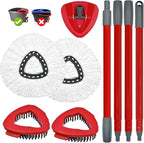 Spin Mop Head Replacement,Iron Spin Handle,Brush and Base Compatible with O Cedar EasyWring 1 Tank System,Microfiber Mop Refills and 30-58" Handle Combo Set to Floor Cleaning(White,1 Tank)
