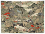 Asian Tapestry, Japanese Red Landscape, Bedroom & Living Room Decor, 40"x30"