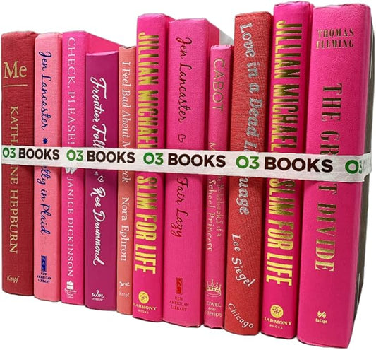 Curated Decorative Books Hardcover Décor Books for Home Décor, Choose Color, Interior Design, Office, Wedding Display, Instant Library, or Staging (Pink, One Foot)
