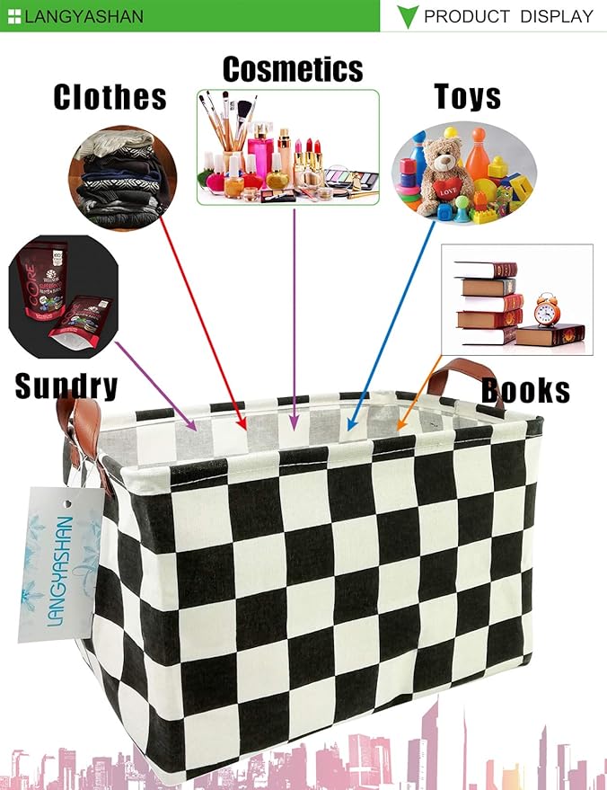 LANGYASHAN Rectangular Storage Bin Collapse Canvas Fabric Cartoon Storage Basket with Handles for Organizing Home Kitchen Boys and Girls Toys Office Closet Shelf Baskets (Rec-Racing flag)