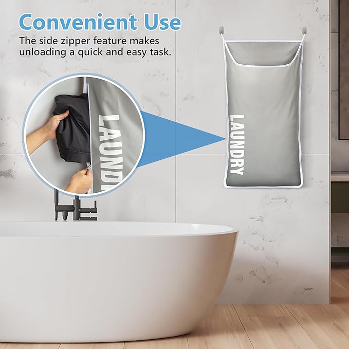Hanging Laundry Hamper Bag XL 40x22", Space Saving over the Door Storage Bags, Behind the Door Hampers for Dirty Clothes & Wall Mounted Basket for Bathroom, Organizer for Small Room Spaces RV