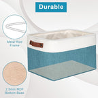 Storage Bins Large Fabric Storage Baskets for Shelves 3 Pack, Decorative Linen Closet Baskets with Handles for Organizing, Shelf, Clothes, Home, Office, 15x11x9.5Inches (Teal&White)