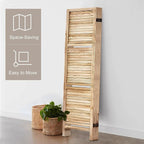 Room Divider with Shelves, Privacy Screen, Room Dividers and Folding Privacy Screens, 5 Panel Wood Temporary Wall Partition Separation Separator, Natural