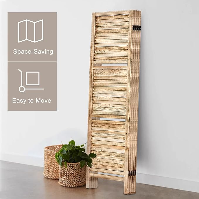 Room Divider with Shelves, Privacy Screen, Room Dividers and Folding Privacy Screens, 6 Panel Wood Temporary Wall Partition Separation Separator, Natural