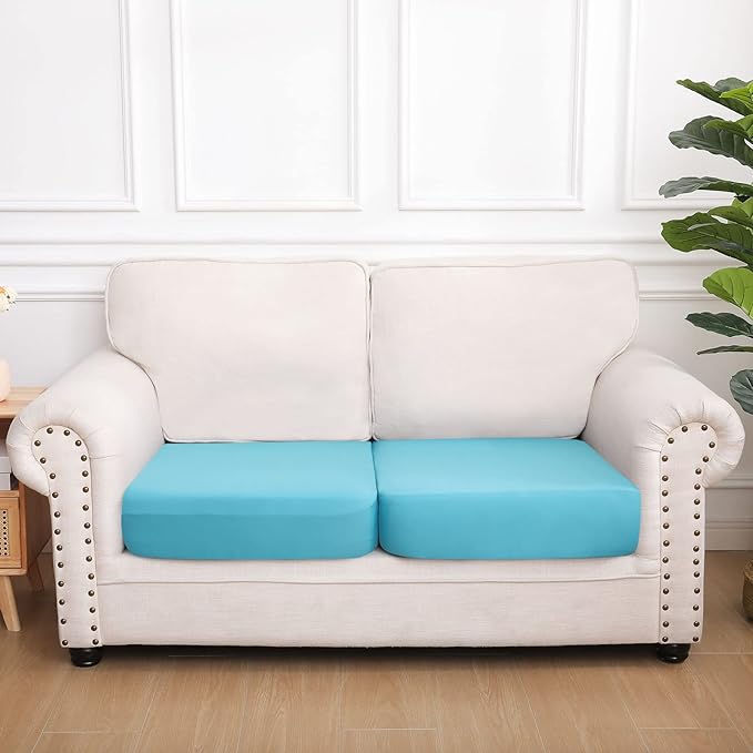 hyha Waterproof Couch Cushion Covers, Stretch Sofa Couch Seat Slipcover for Dog Washable, Non-Slip Waterproof Outdoor Cushion Covers for Patio Furniture Replacement (2 Pieces, Peacock Blue)