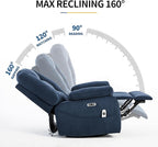 Power Swivel Rocker Recliner Chair for Adults,Rocking Recliners Chairs with Massage and Heat for Living Room, Electric Fabric Reclining Sofa Chair with USB and Type-C Port (Fabirc Blue)