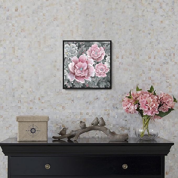 Pink Wall Art Bathroom Décor Modern Framed Floral Wall Picture Black and White Artwork Peony Flower Canvas Print for Bedroom Office Dining Room Décor Small