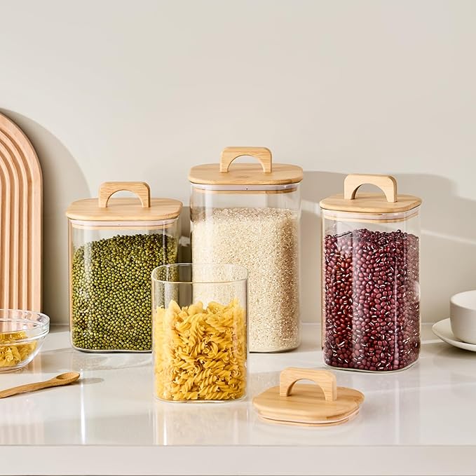 Sweejar 2 qt Glass Food Storage Jars with Airtight Lid, Half Gallon Laundry Pods Container, 64 oz Glass Jars for Laundry Room Organization, 1 Pack