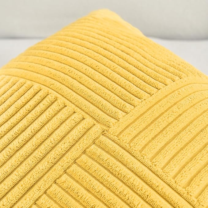 Fancy Homi 2 Packs Yellow Decorative Throw Pillow Covers 18x18 Inch for Living Room Couch Bed, Rustic Farmhouse Boho Home Decor, Soft Corss Corduroy Patchwork Textured Square Cushion Case 45x45 cm