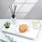 Spsyrine White Decorative Serving Tray with Handles, Elegant Plastic Coffee Table Tray for Ottoman, Living Room, Home Decor