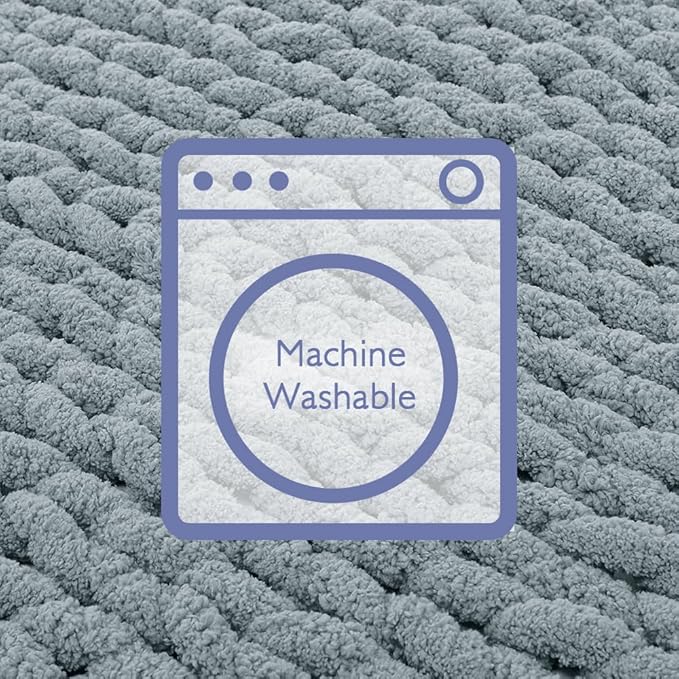 Bigacogo Chunky Knit Throw Blanket for Couch, 51x63 inches, 100% Hand Knitted with Thick Jumbo Chenille Yarn, Cozy Soft Large Rope Knot Cable Crochet Blankets for Sofa Bed Living Room, Dusty Blue