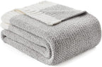 Snuggle Sac Heather Grey Throw XL Blanket for Couch, Super Soft Warm Blankets Cozy Knit Fuzzy Microfiber Throws Dupes for Sofa, Bed, Camping, Picnic, Heather Grey, 50x70 inches