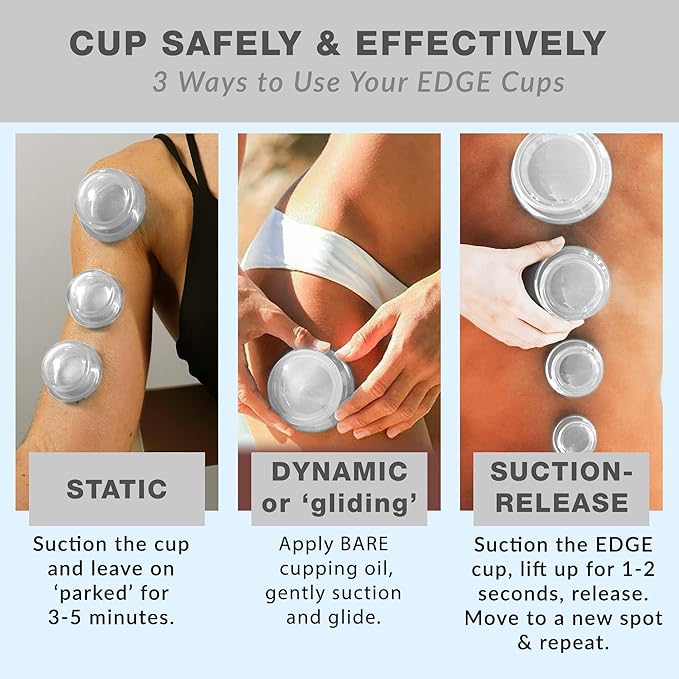 Lure Essentials Edge Silicone Cupping Set, Cupping Kit for Massage Therapy, Long Lasting Cups for Professional & Home Use, Body Sculpt Cup for Cellulite, Ultra Transparent Clear