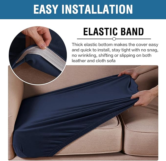 H.VERSAILTEX Velvet Stretch Couch Cushion Cover Plush Cushion Slipcover for Chair Loveseat Sofa Cushion Furniture Protector Seat Cushion Sofa Cover (3 Piece Sofa Cushion Covers, Navy)