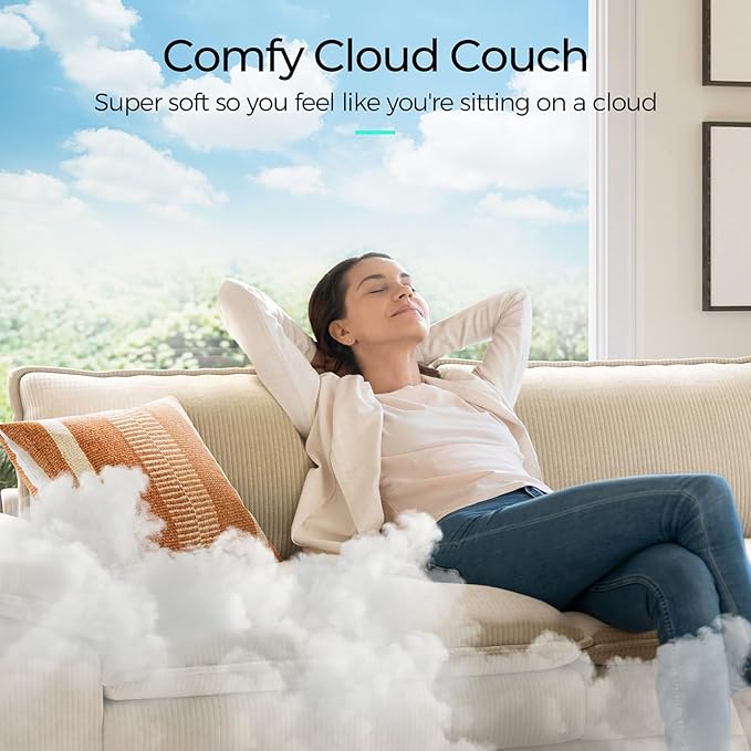 LINSY HOME Modular Sectional Sofa - 123'' Comfy Corduroy Cloud Sofa Oversized L Shaped Couch with Movable Ottoman, Soft Modern Sofa for Living Room Apartment, Beige