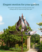 Wind Spinners Outdoor - Large Tulip Metal Wind Spinners with Stake, Garden Windmill Yard Spinner Lawn Decor (24" W x 75" H)