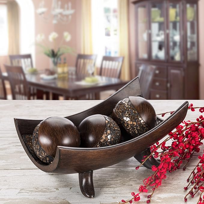 Creative Scents Schonwerk Brown Decorative Bowl for Home Decor - Dining Room Centerpiece - Coffee Table Decor for Living Room - 10" Resin Bowl - House Decor Decorations or Key Bowl for Entryway