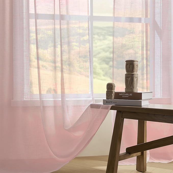 Joydeco Sheer Curtains 108 Inches Long, Beige Curtains for Living Room 2 Panels Set, Window Curtains Privacy Assured with Light Filtering(W52 x L108 Inch,Tapioca)