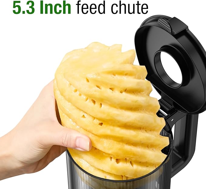 Juicer Machines, TUUMIIST Cold Press Juicer with 5.3" Extra Large Feed Chute Fit Whole Fruits & Vegetables Easy to Clean, High Juice Yield, BPA Free (Black)