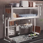 Home Furnishing Dish Rack Over Sink Stainless Steel Over The Sink Dish Drainer Drying Rack Space Kitchen Sink Rack Multifunctional countertop Dish Storage Rack Sink(Metallic,95cm/37.4in)