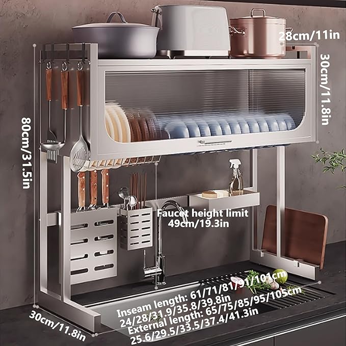 Home Furnishing Dish Rack Over Sink Stainless Steel Over The Sink Dish Drainer Drying Rack Space Kitchen Sink Rack Multifunctional countertop Dish Storage Rack Sink(White,85cm/33.5in)