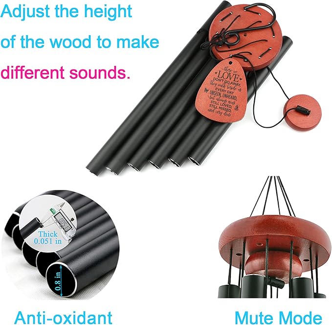 Memgift Memorial Wind Chimes for Outside – Sympathy Gift for Loss of Loved One, Outdoor Keepsake in Memory of Dad Mom Daughter Son