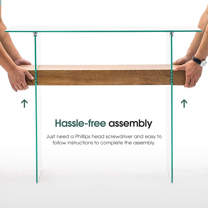 ivinta Glass Console Table with Storage, 39.4" Modern Narrow Entryway Table for Living Room, Entrance, Hallway or Bedroom 5101 (Natural Wood)