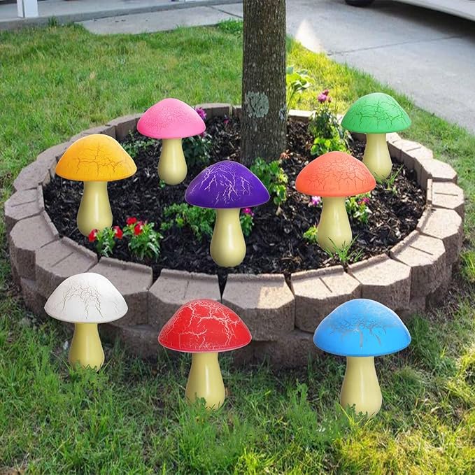 Homeleo 8-Pack Cracked Mushrooms for Garden Decor, Solar Mushroom Lights Outdoor, Super Cute Whimsical Garden Art for Yard Decor Gnome Flowerbed Housewarming Decor(Multicolored)