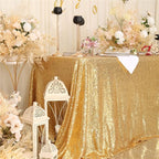 SquarePie Sequin Tablecloth 90 x 156 Inch Gold Sparkly Table Linen for Wedding Party