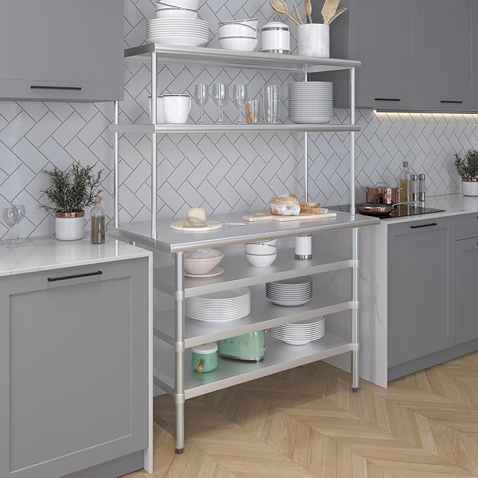 AmGood Stainless Steel Double-Tier Shelf | Work Table Overshelf | NSF Certified | Fits Over Tables | Many (48 in. Long x 18 in. Deep)