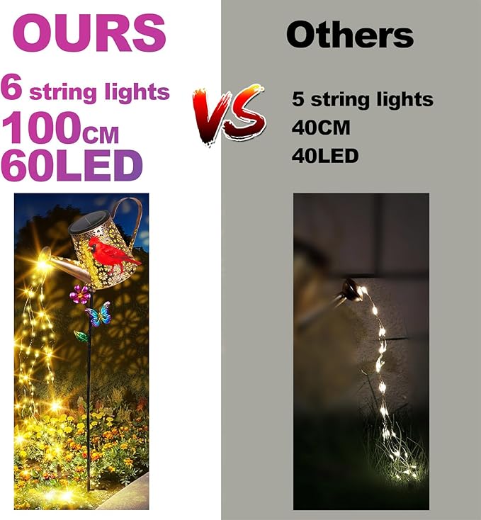 Solar Lights Outdoor Decorative, 39.4'' Metal Solar Watering Can Lights with Red Cardinal, Waterproof Garden Stake for Yard Lawn Patio Pathway Landscape, Gardening Gifts for Mom Grandma Women