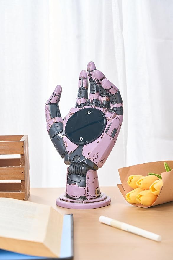 Cyberpunk Mechanical Hand Digital Alarm Clock, Steampunk Resin Statue, Desk Decor