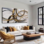 SOUGUAN Living Room Decor for Wall Abstract Wall Art 30x60in Black and Gold Wall Art Round Ring Wall Decoration for Bedroom Dining Room Home Office Ready to Hang