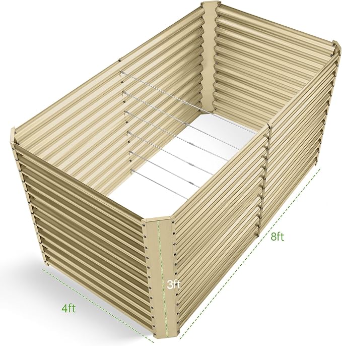 Land Guard 8x4x3ft Rectangular Galvanized Raised Garden Beds, Large-Capacity Metal Planter Box Outdoor, Durable Deep Raised Garden Bed 3ft Tall, Raised Beds for Gardening Vegetables, Cream Yellow